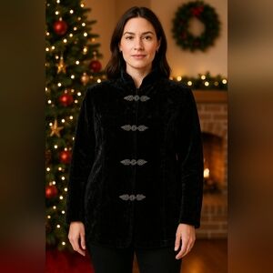 Coldwater Creek Women's Black Velvet Coat 1X